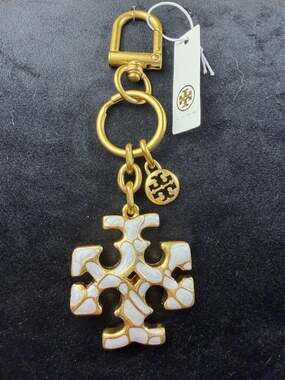 Tory Burch Double T Logo Bag Charm Keychain Gold Plated Over Brass